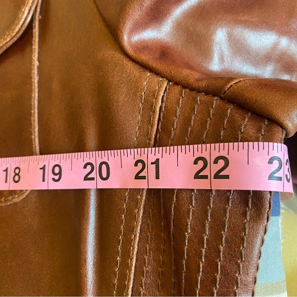 Leather biker jacket, women’s size 3X, dark wine color, flex side panels. - Picture 3 of 7